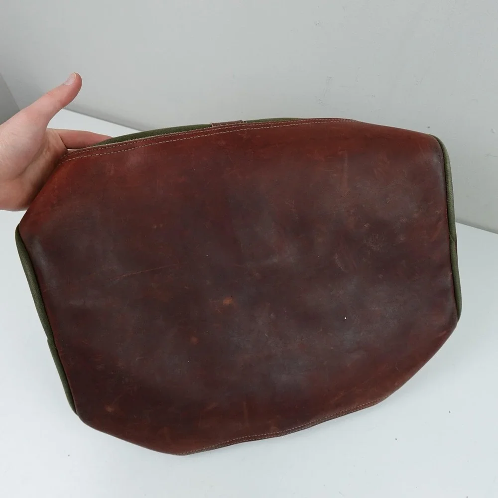 Vintage Orvis Battenkill Leather Duffel Bag Green Brown Travel Weekender Mens
